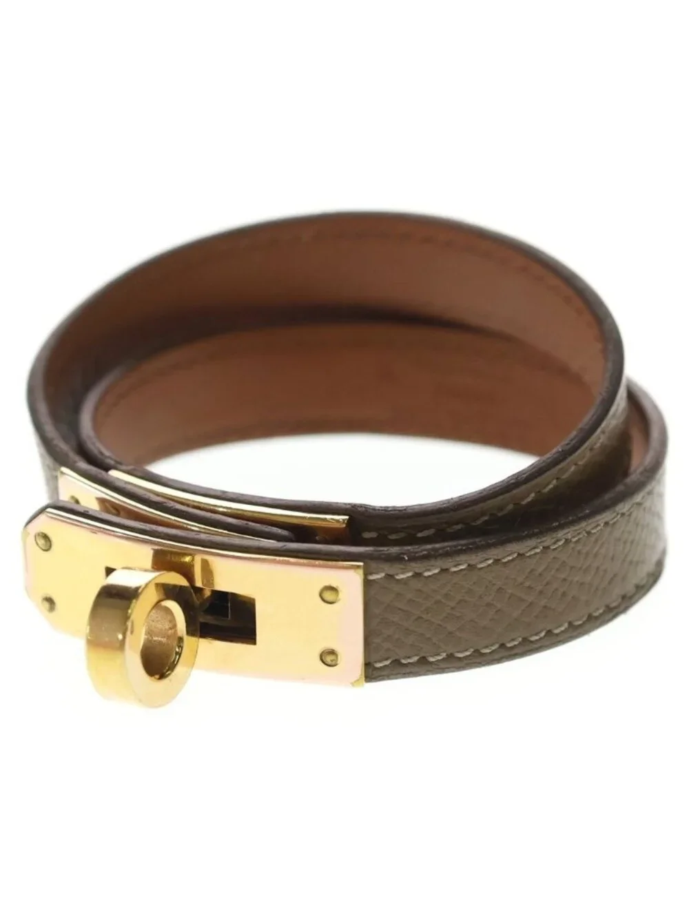 Hermes Kelly Double Tour Belt Bracelet Brown Swift Leather Gold